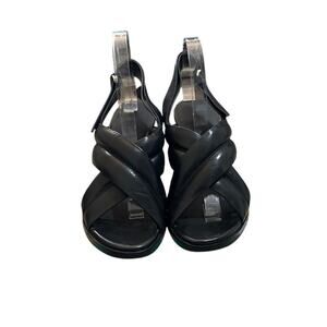 Alexander Wang Black Leather Cross Strap Block Heel Sandals Size 40 US 10